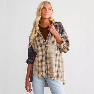 Buckle Miss Me Patchwork Mixed Plaid Button Down Shirt Shacket Women’s Small